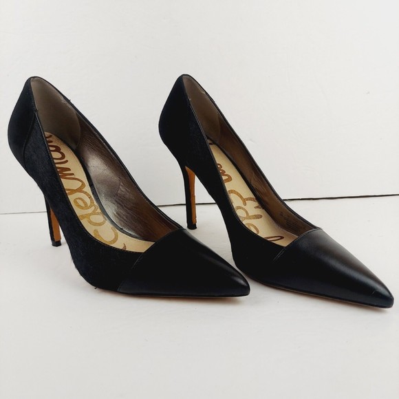 Sam Edelman Desiree Calf  Hair Black Leather Pointed Toe Pumps, Women's Size 9 M - Picture 4 of 12